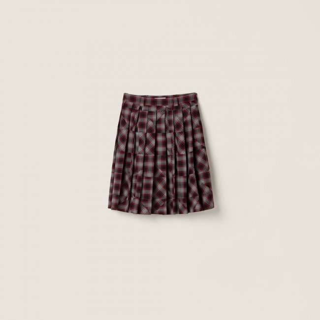 Miu Miu Tartan patchwork midi skirt Amaranth / Grey