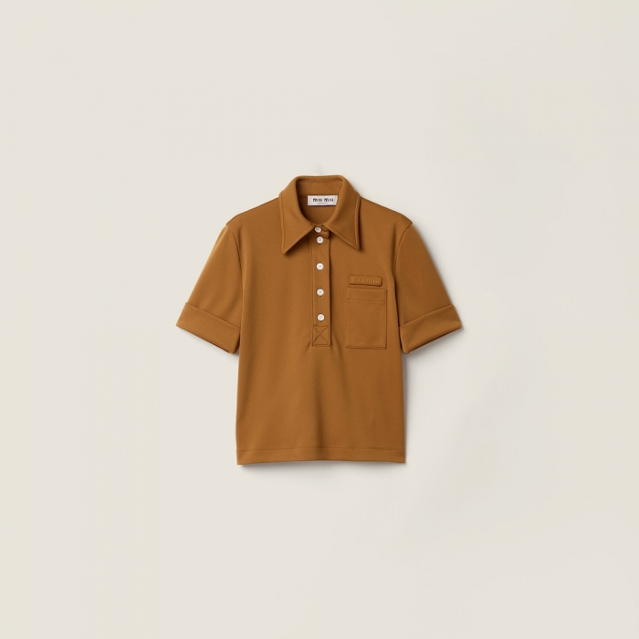 Miu Miu Technical jersey polo shirt Cinnamon