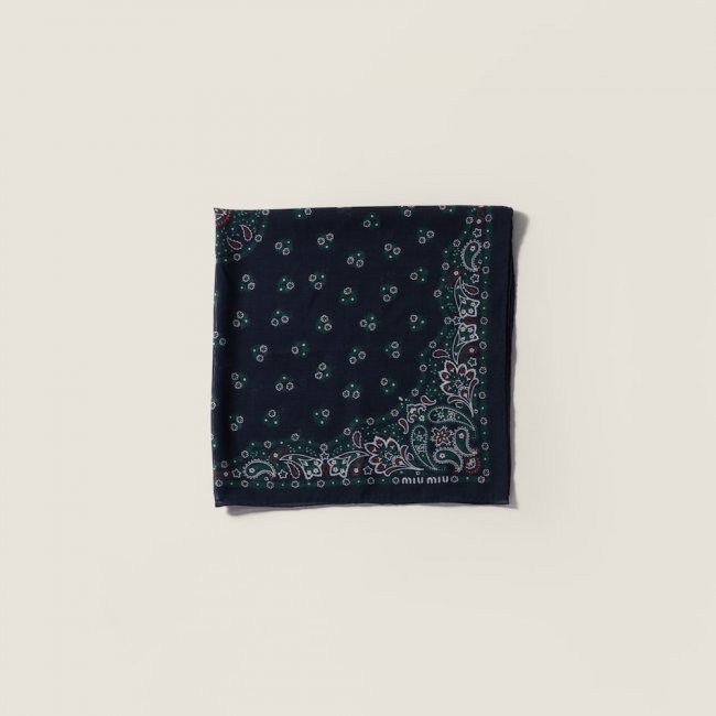 Miu Miu Printed wool and cashmere scarf - Navy