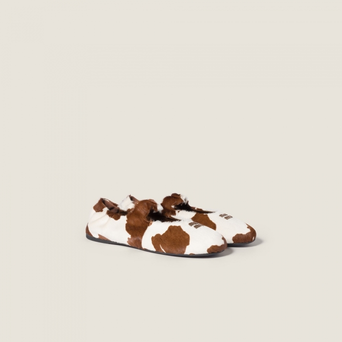 Miu Miu Ruches printed leather ballerinas White / Burnt Sienna