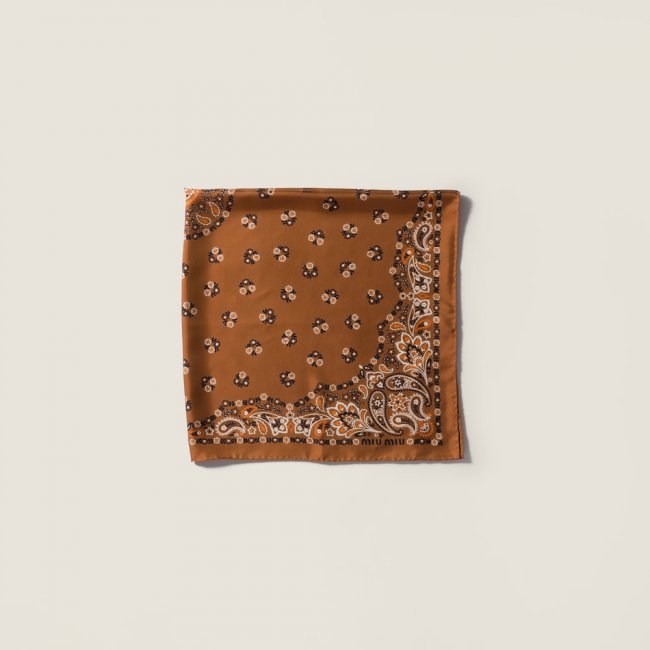 Miu Miu Printed silk scarf - Cognac