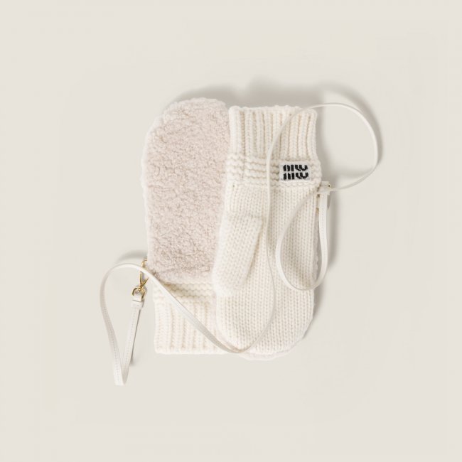 Miu Miu Wool, cashmere and shearling mittens - White