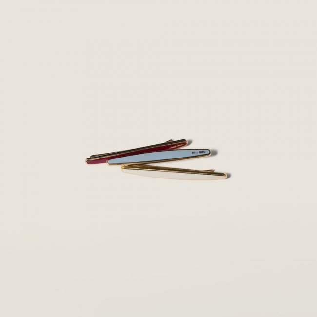 Miu Miu Enameled metal hair clips - Dahlia/Sky Blue/Talc