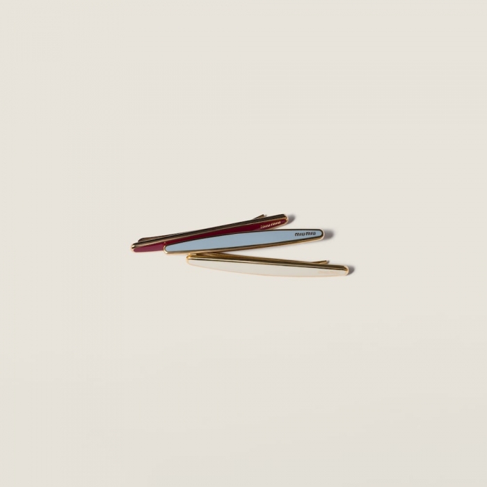 Miu Miu Enameled metal hair clips - Dahlia/Sky Blue/Talc