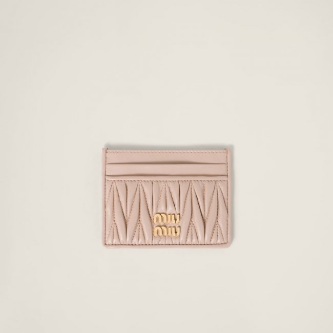 Miu Miu Matelassé nappa leather card holder Powder Pink