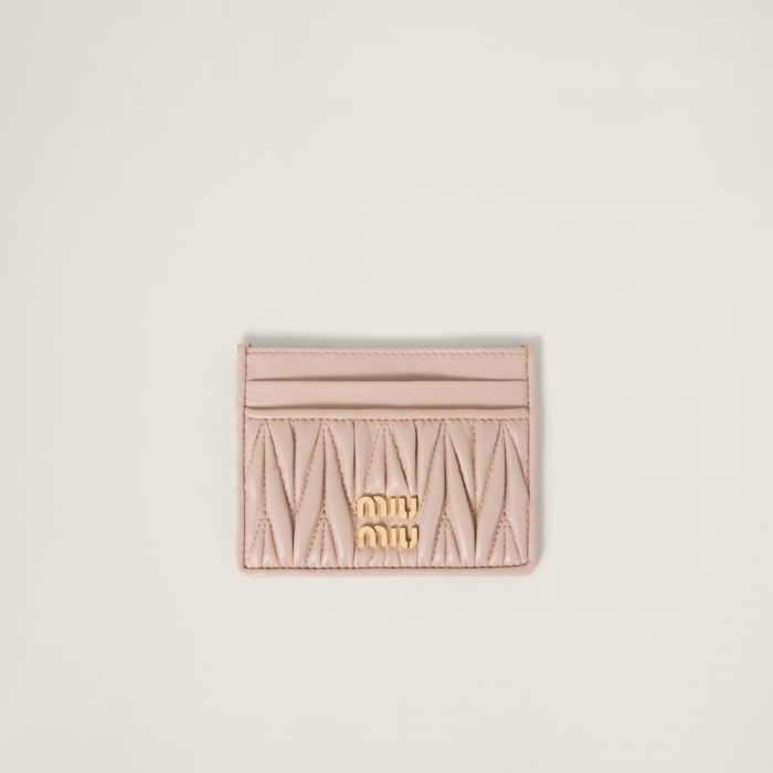 Miu Miu Matelassé nappa leather card holder Powder Pink