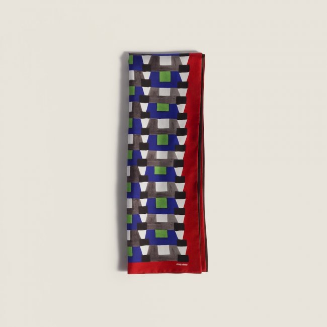 Miu Miu Printed silk scarf - Indigo/Red