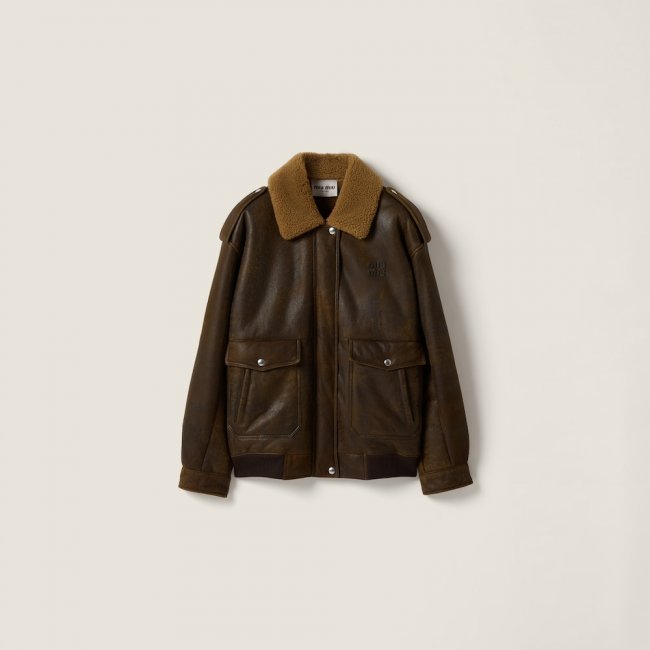 Miu Miu Shearling blouson jacket Dark Brown