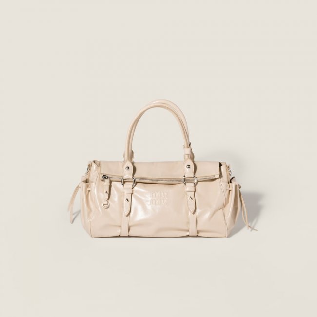 Miu Miu Shiny leather handbag Travertine Stone