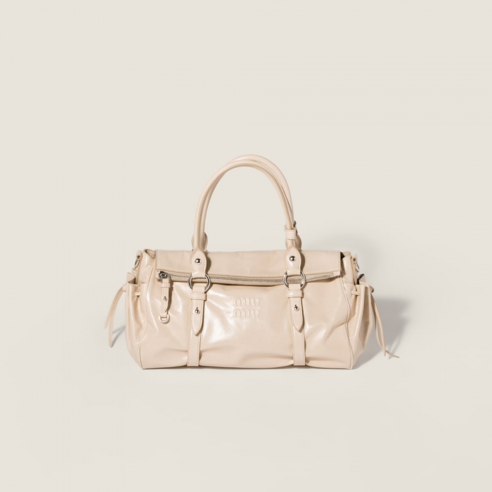 Miu Miu Shiny leather handbag Travertine Stone