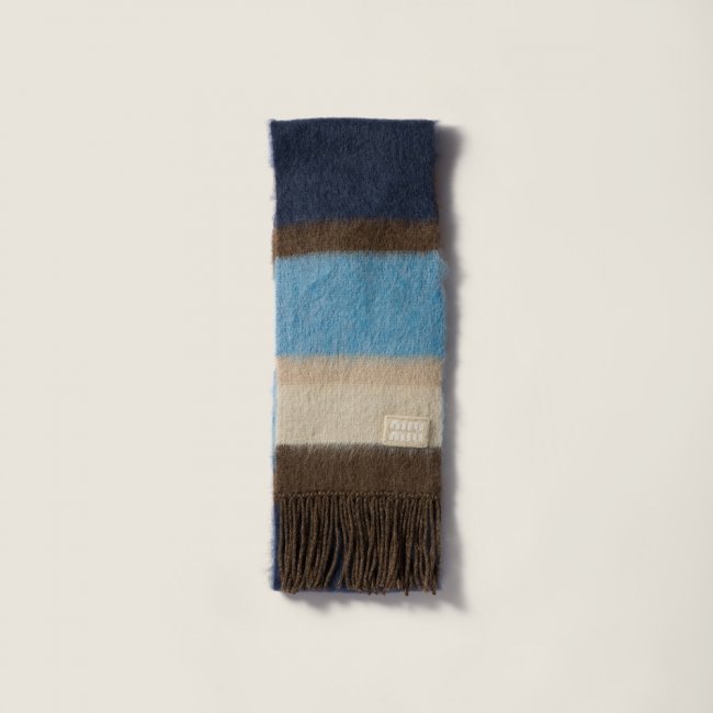 Miu Miu Wool scarf with fringes - Cognac/Blue