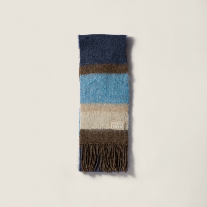 Miu Miu Wool scarf with fringes - Cognac/Blue