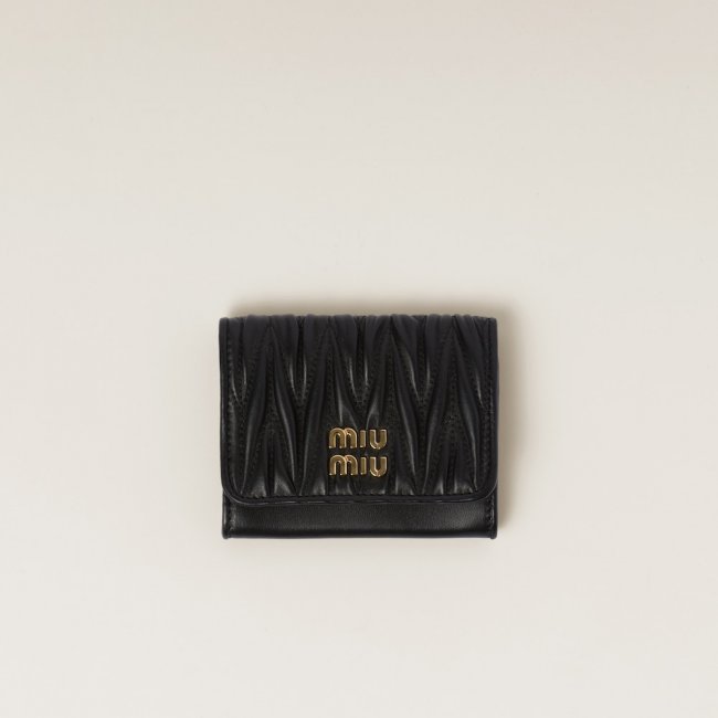 Miu Miu Matelassé nappa leather card holder Black