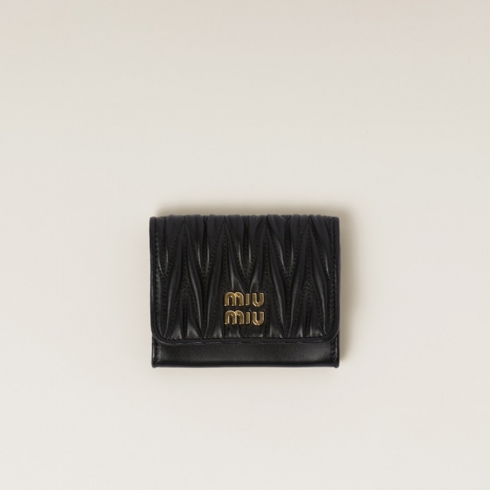 Miu Miu Matelassé nappa leather card holder Black