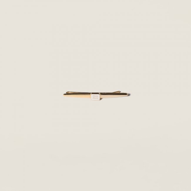 Miu Miu Enameled metal hair clip - Gold/White