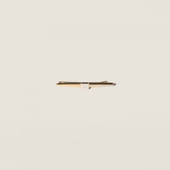 Miu Miu Enameled metal hair clip - Gold/White