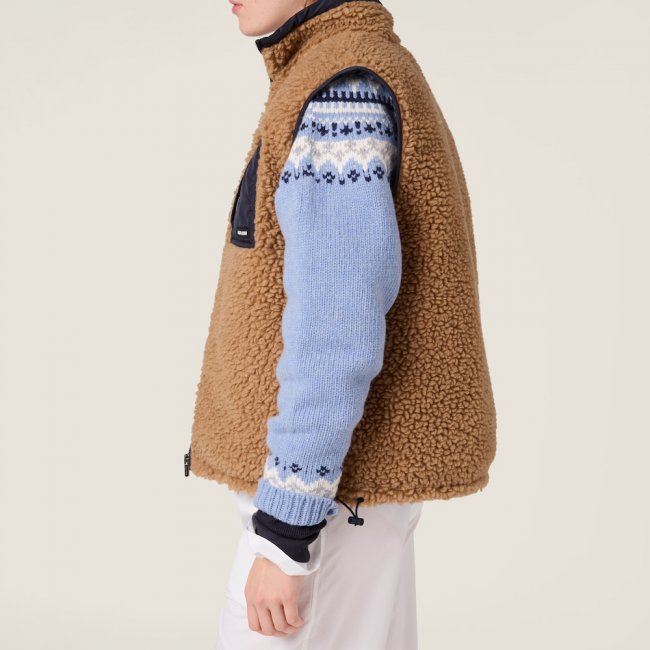 Miu Miu Teddy down vest with technical pongé Camel / Royal Blue
