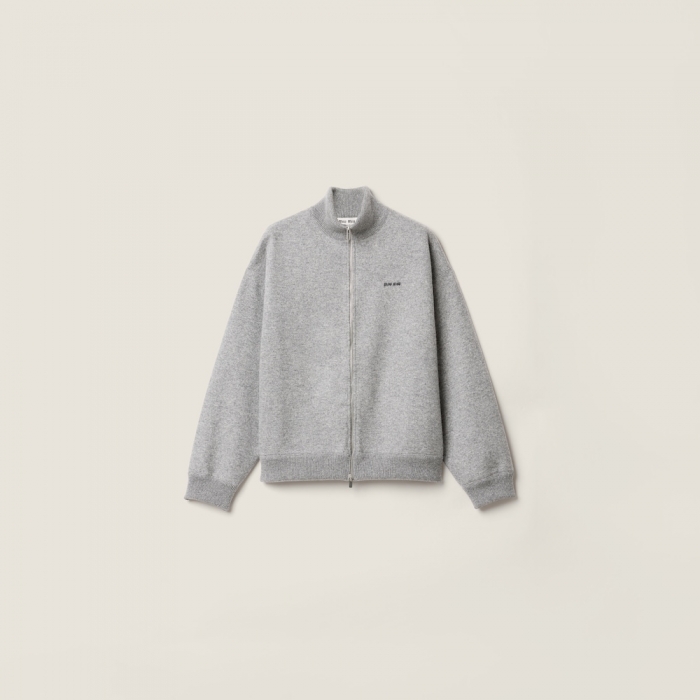 Miu Miu Cashmere and jersey zipper cardigan Grey
