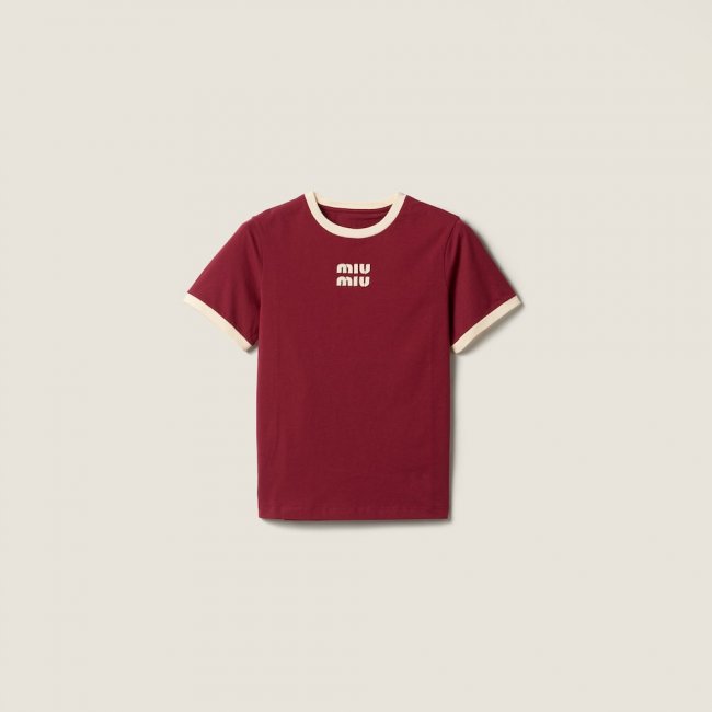 Miu Miu Cotton jersey T-shirt Amaranth / Chalk White