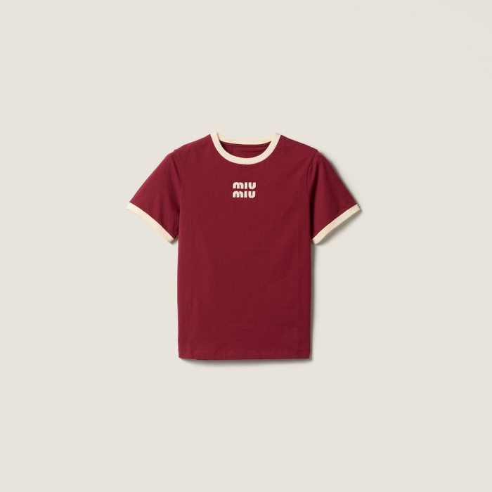 Miu Miu Cotton jersey T-shirt Amaranth / Chalk White