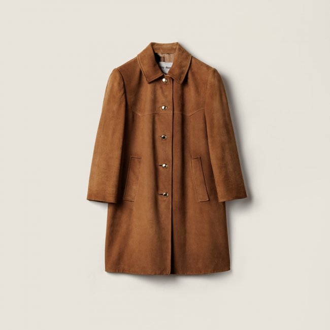 Miu Miu Waxed suede coat Cinnamon