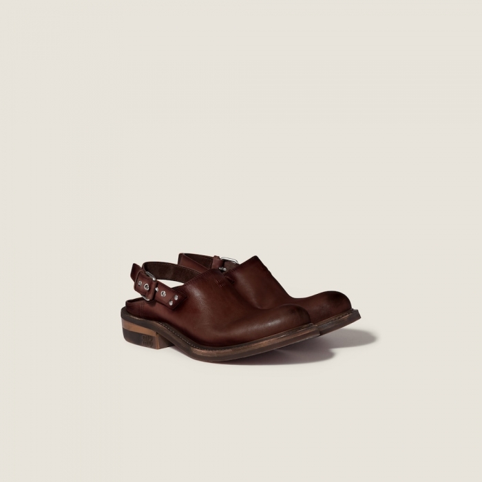 Miu Miu Leather mules with buckle Coffee