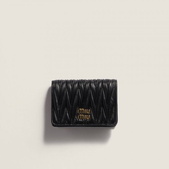 Miu Miu Small matelassé nappa leather wallet Black