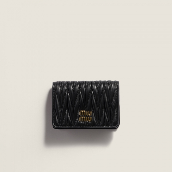 Miu Miu Small matelassé nappa leather wallet Black