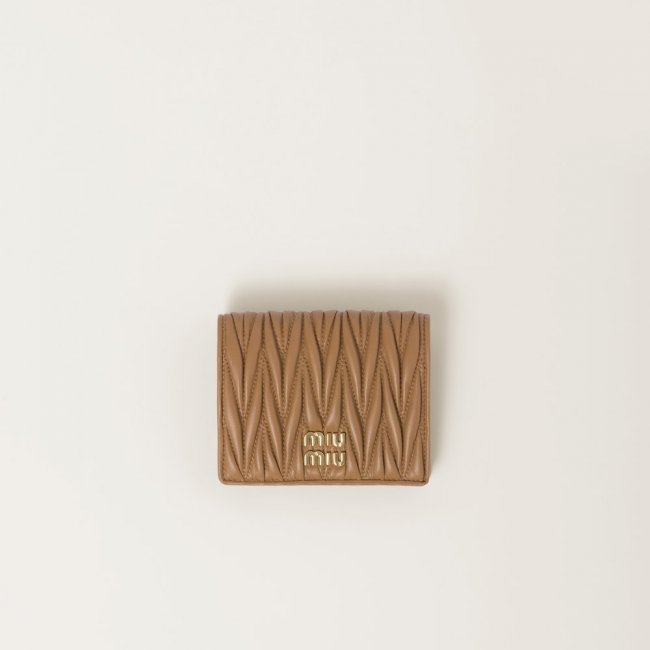 Miu Miu Small matelassé nappa leather wallet Caramel