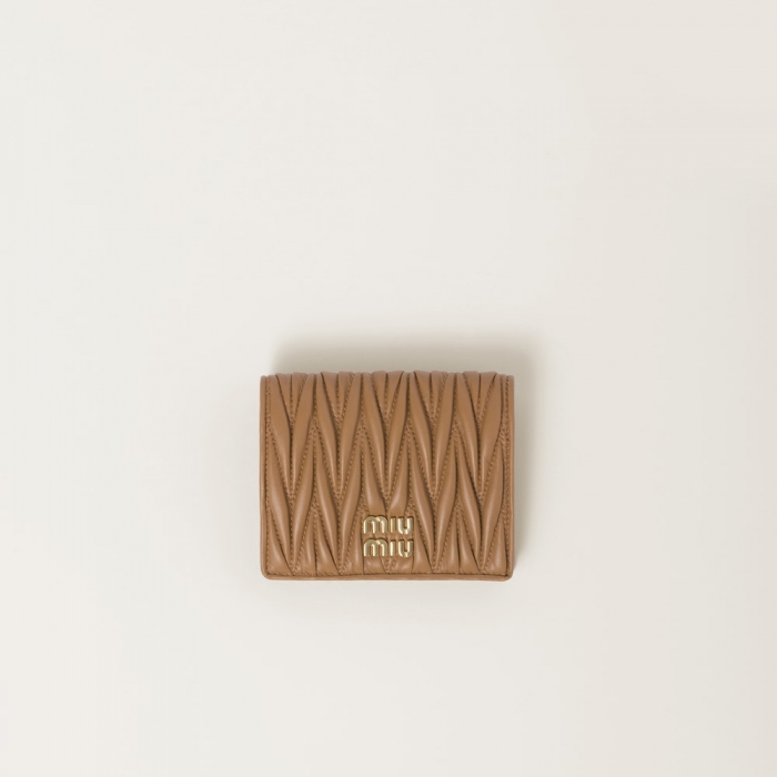 Miu Miu Small matelassé nappa leather wallet Caramel