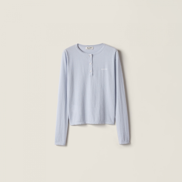 Miu Miu Cashmere Henley sweater Sky Blue