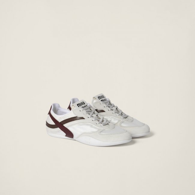 Miu Miu Gymnasium technical fabric and suede sneakers White / Burgundy