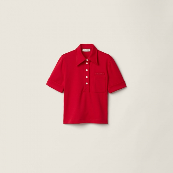 Miu Miu Technical jersey polo shirt Ruby Red