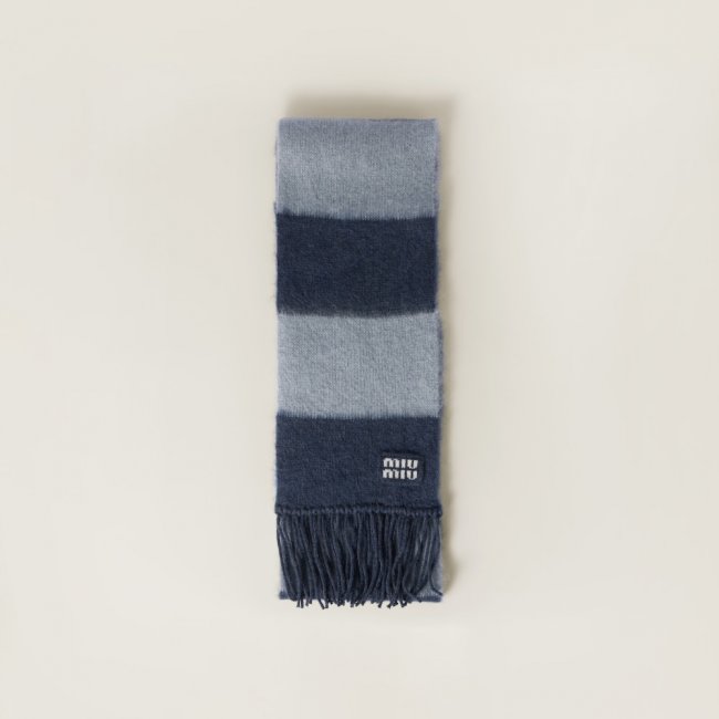 Miu Miu Wool scarf with fringes - Blue/Sky Blue