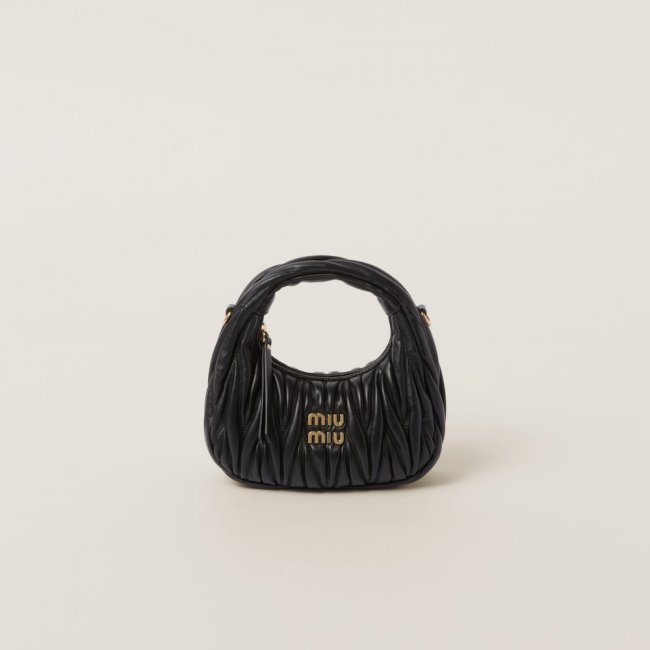 Miu Miu Wander matelassé nappa leather hobo mini-bag Black