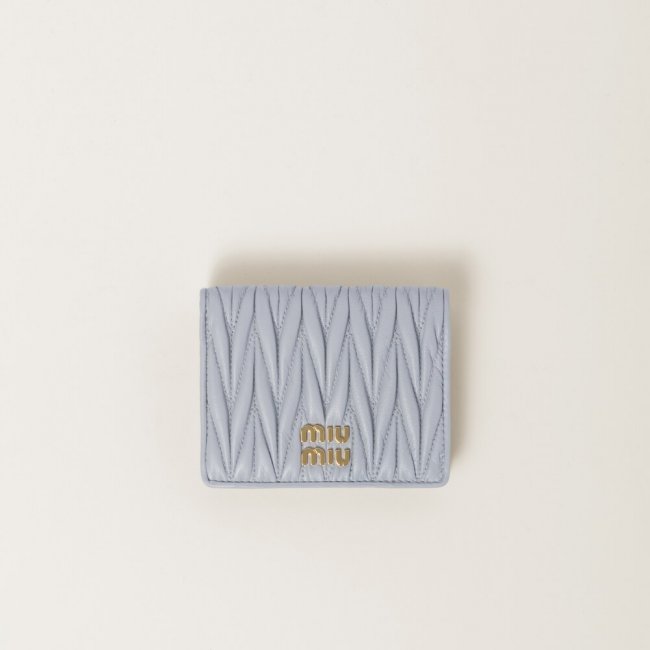 Miu Miu Small matelassé nappa leather wallet Pearl Gray