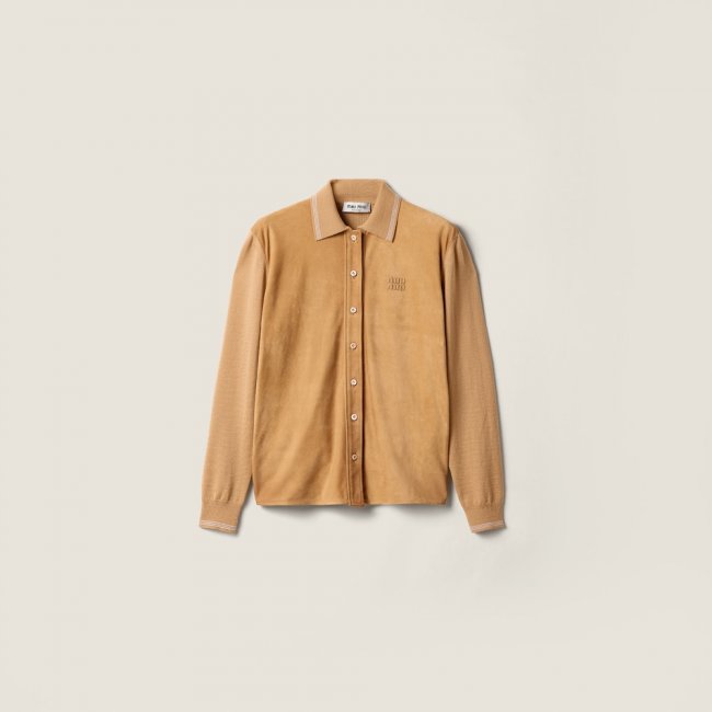 Miu Miu Wool and suede shirt Camel Brown