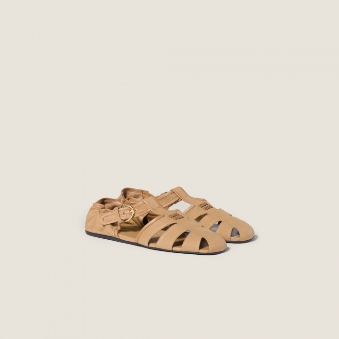 Miu Miu Ruches cotton and nappa leather fisherman sandals Malt Beige