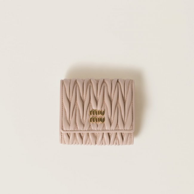 Miu Miu Small matelassé nappa leather wallet Powder Pink