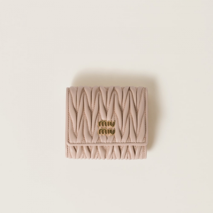 Miu Miu Small matelassé nappa leather wallet Powder Pink