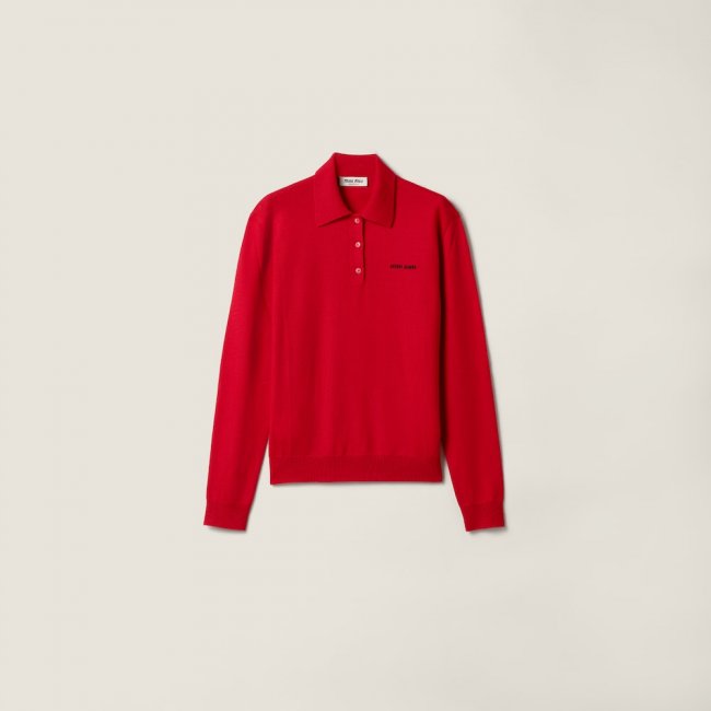 Miu Miu Wool knit polo shirt Red