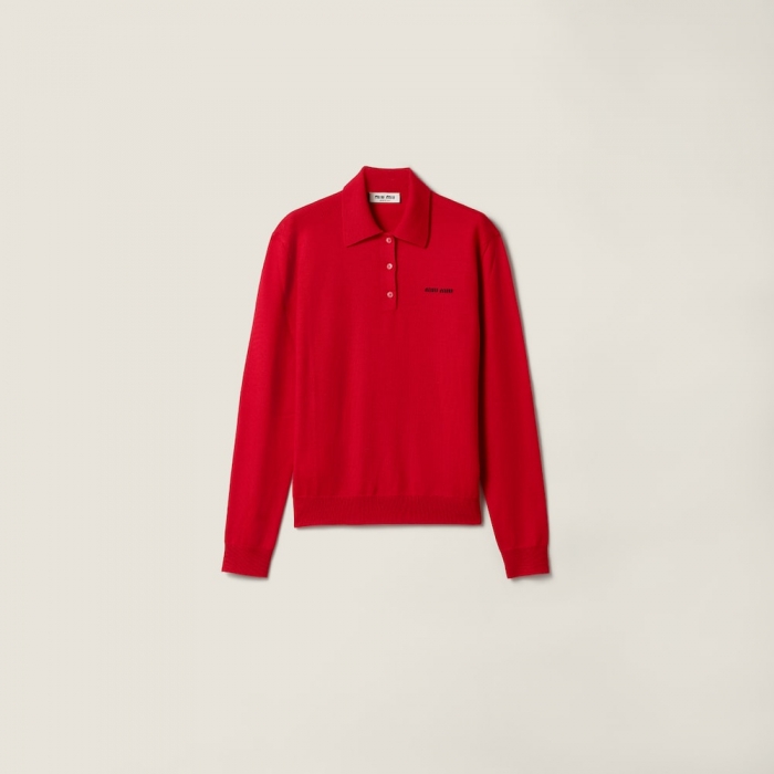 Miu Miu Wool knit polo shirt Red
