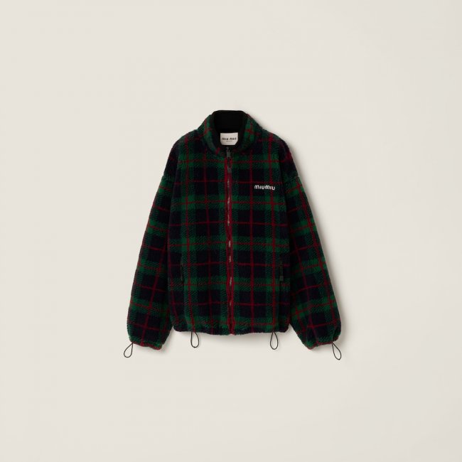 Miu Miu Checked teddy zipper jacket Blue / Green
