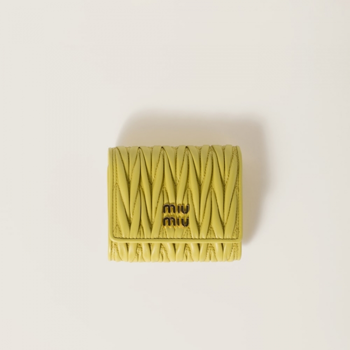 Miu Miu Small matelassé nappa leather wallet Citron Yellow