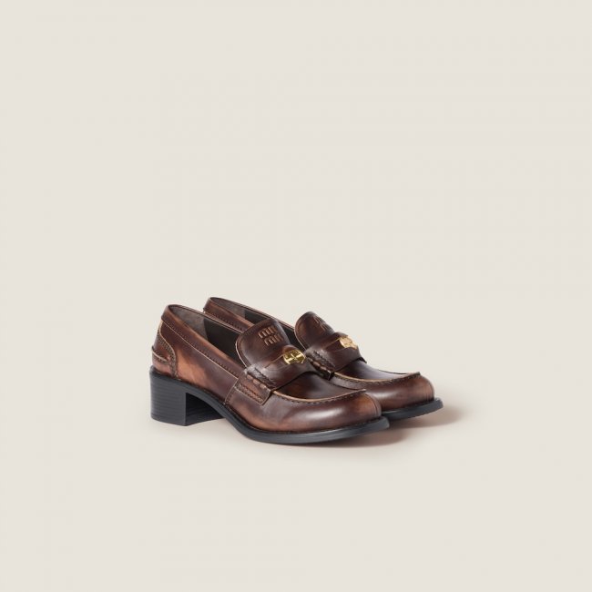 Miu Miu Decò calf leather loafers Ebony