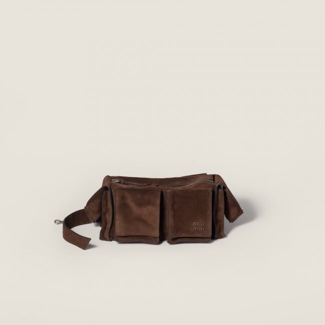 Miu Miu Utilitaire suede shoulder bag Dark Brown