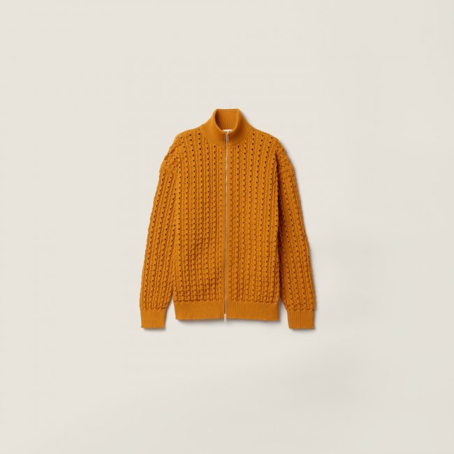 Miu Miu Technical yarn zipper cardigan Rust