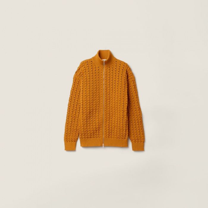 Miu Miu Technical yarn zipper cardigan Rust