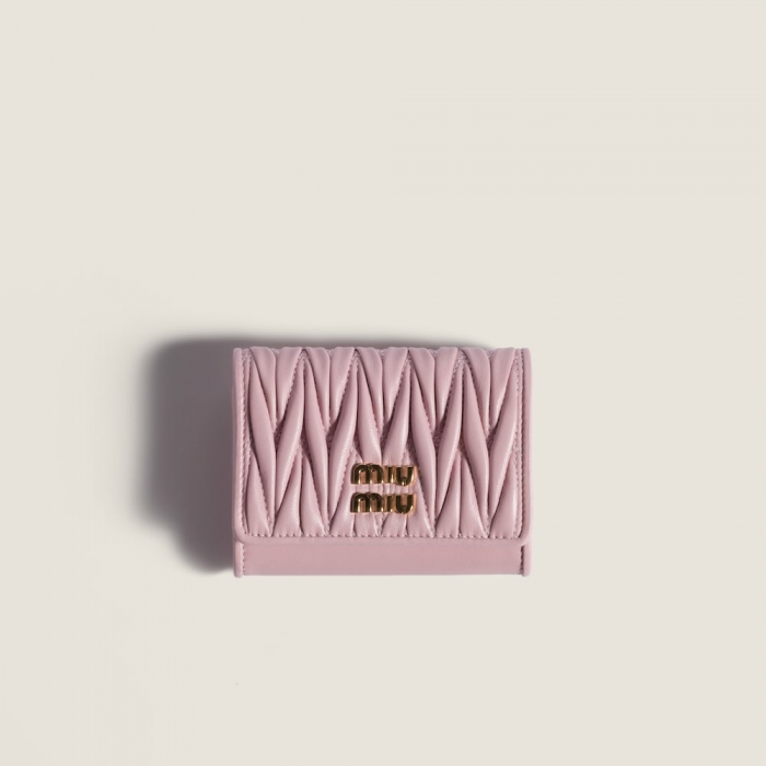 Miu Miu Matelassé nappa leather card holder Alabaster Pink