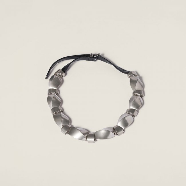 Miu Miu Metal and leather necklace Silver / Vintage / Black